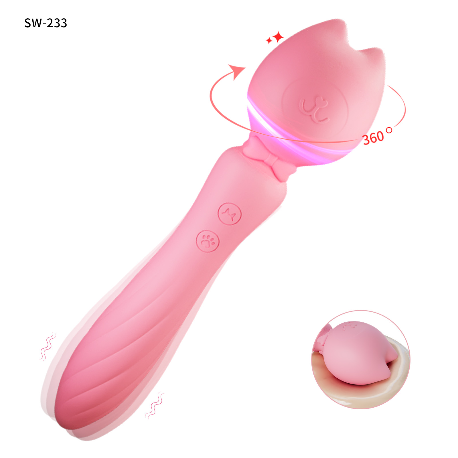 可愛い猫型バイブ<br>コンパクトな丸型ヘッドで挿入しやすく、螺旋状の凹凸で膣壁を刺激