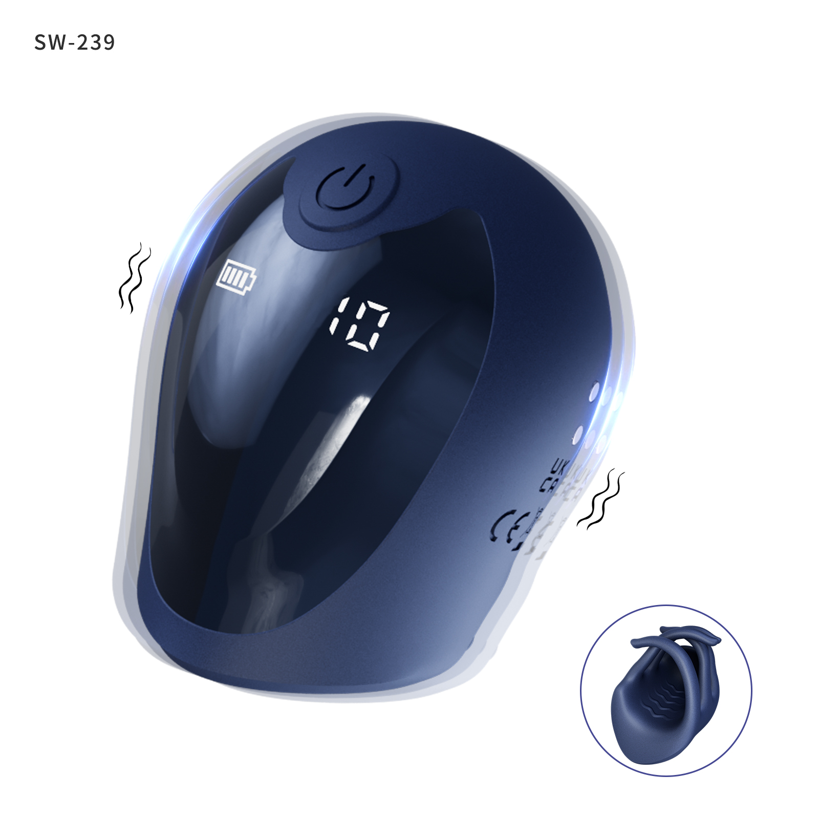 振動リング<br> ヘルメット型振動ペニスサック、内部の凸凹構造で、刺激に変化をプラス、オープン触手でフリーサイズ対応